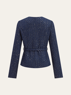 Veste en Tweed Métallique - Style Contemporain et Ceinturée