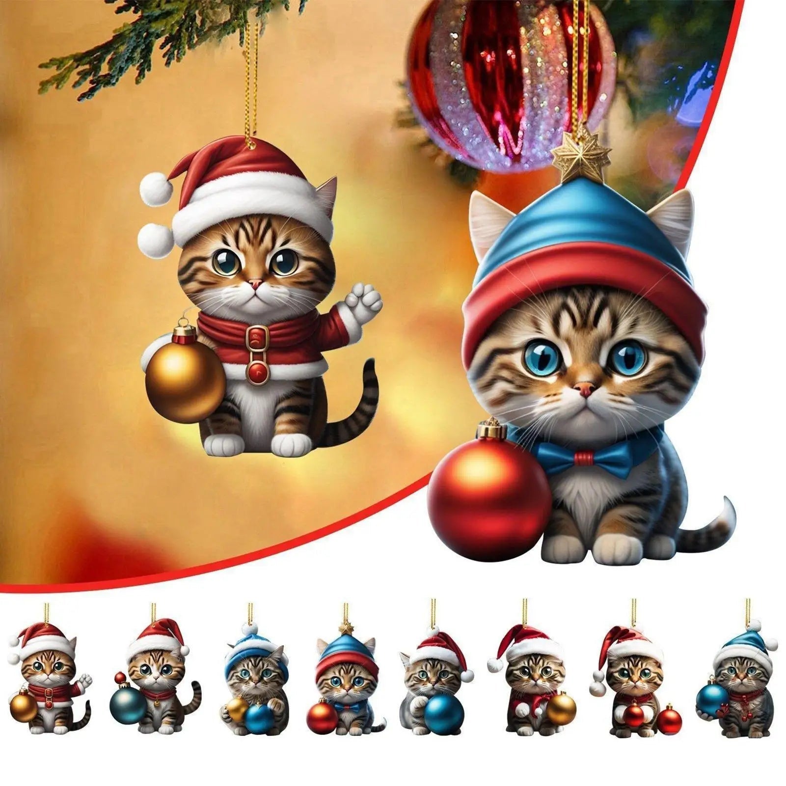 Ornements de Noël en Forme de Chat | Décorations Acryliques Durables et Amusantes