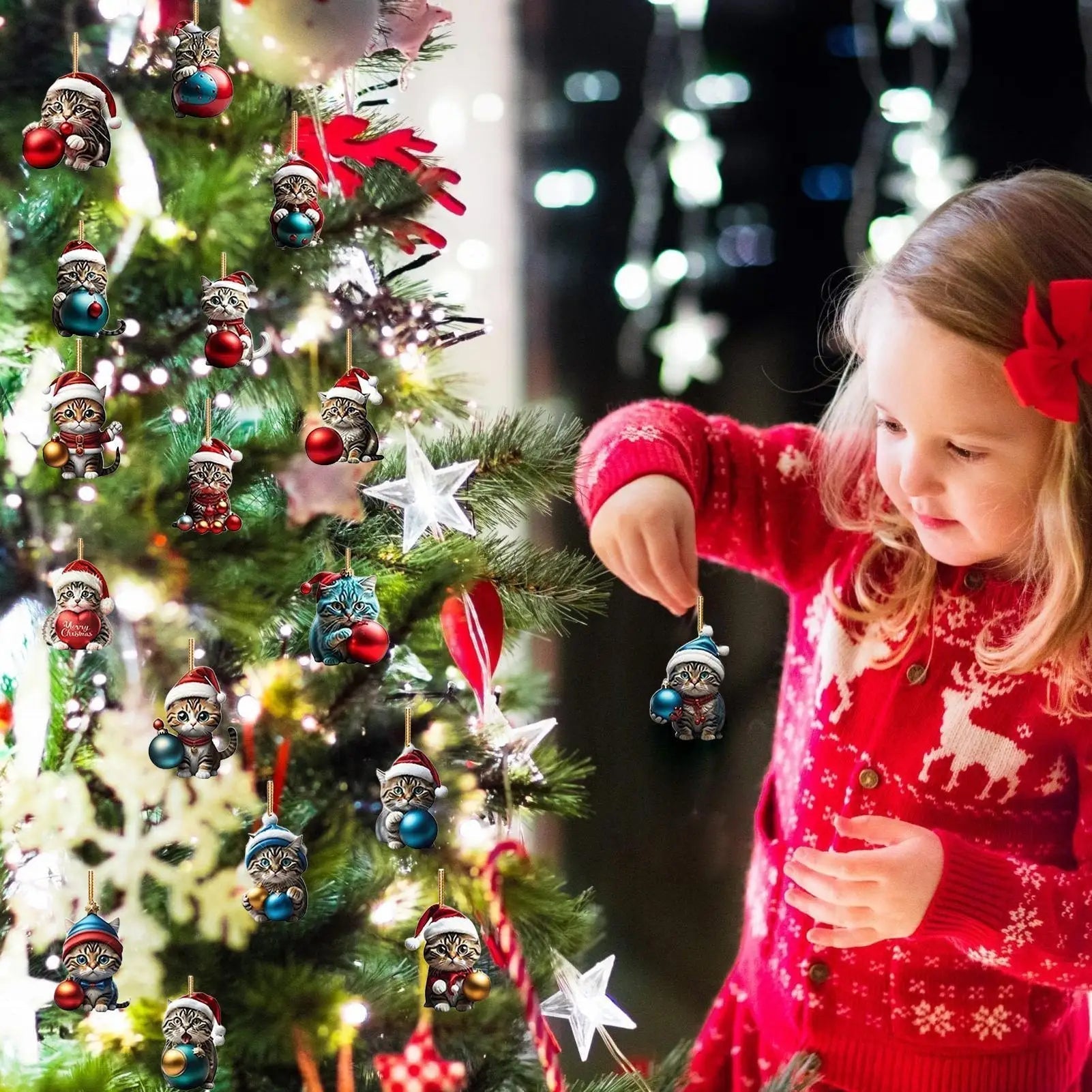 Ornements de Noël en Forme de Chat | Décorations Acryliques Durables et Amusantes