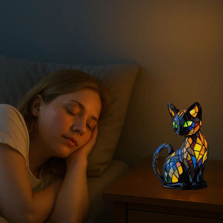 Lampe de Table en Verre Coloré | Design de Chat Fait Main et Chaleureux