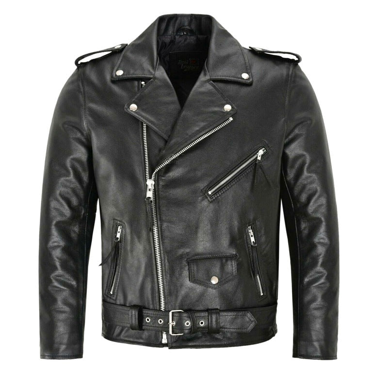 Veste de Moto en Cuir pour Homme - Détails Zippés et Ajustement Confortable