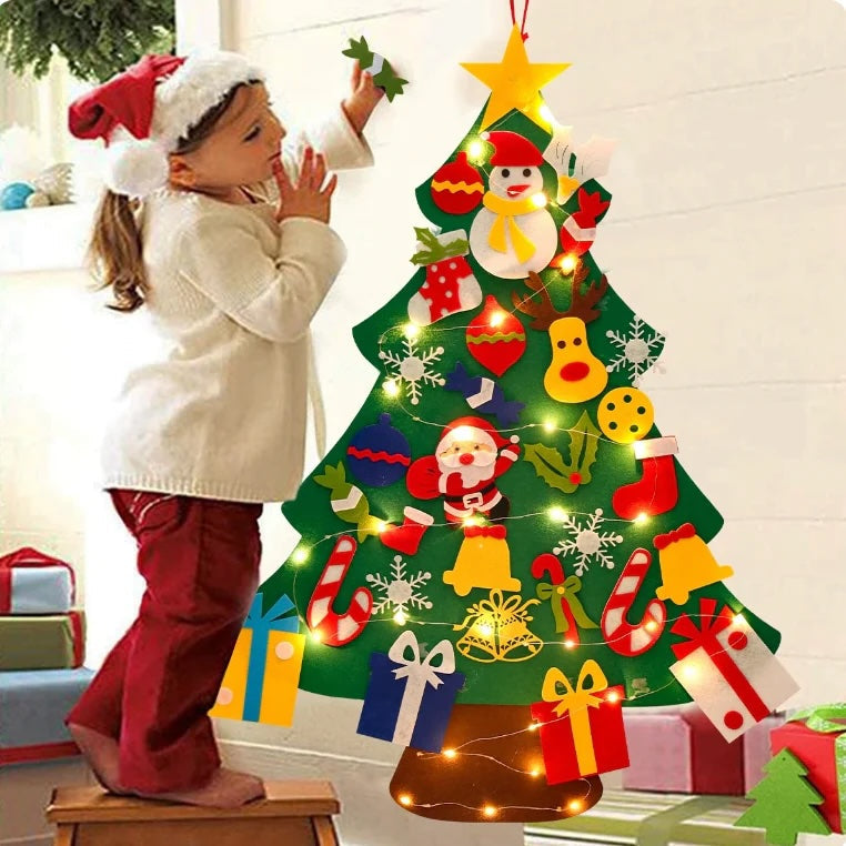 Arbre de Noël Mural Interactif - Décoration Festive avec Ornements en Feutre