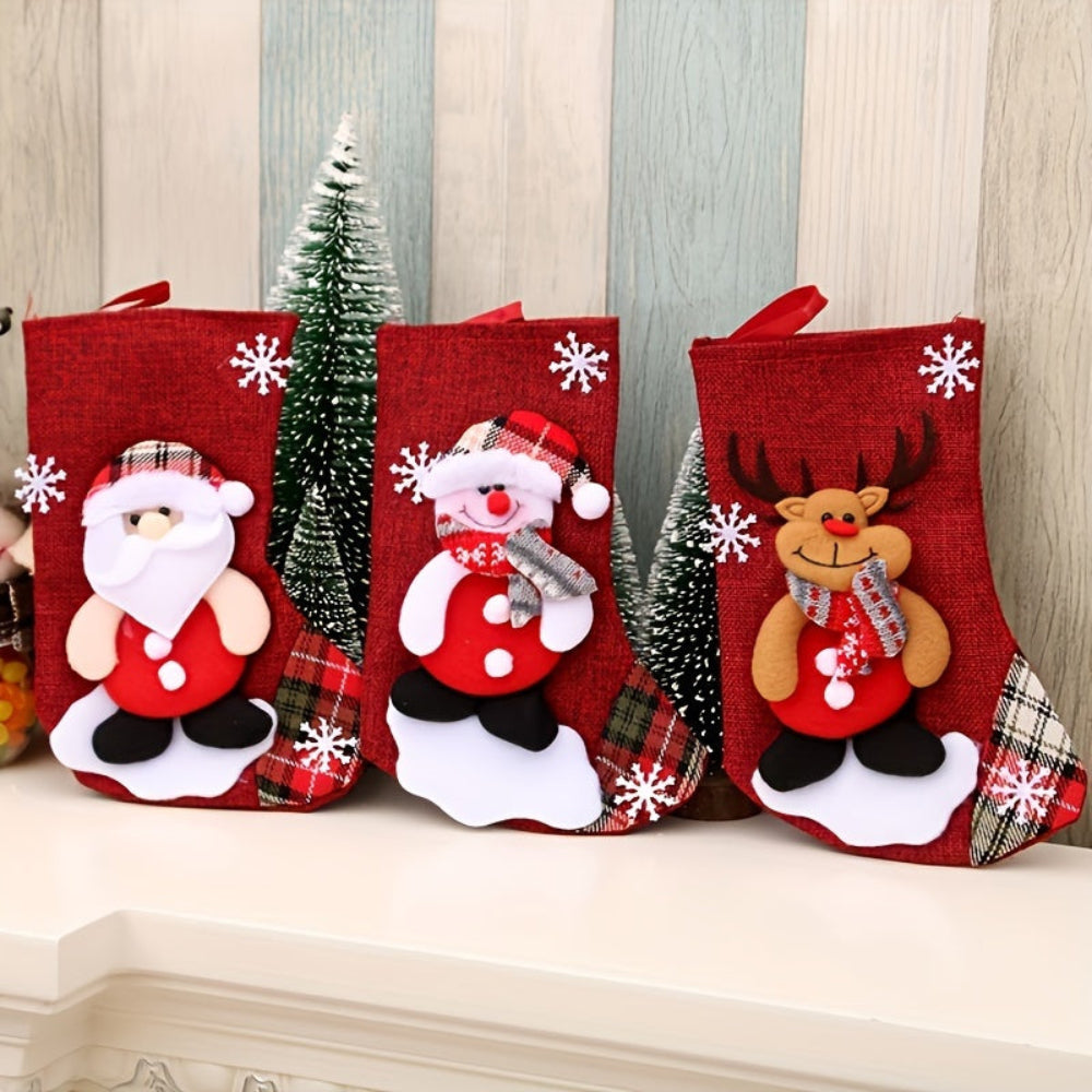 Chaussettes de Noël Décoratives - Ensemble Festif avec Père Noël et Renne