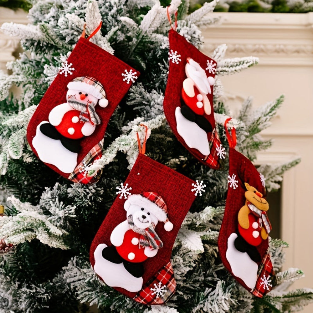 Chaussettes de Noël Décoratives - Ensemble Festif avec Père Noël et Renne