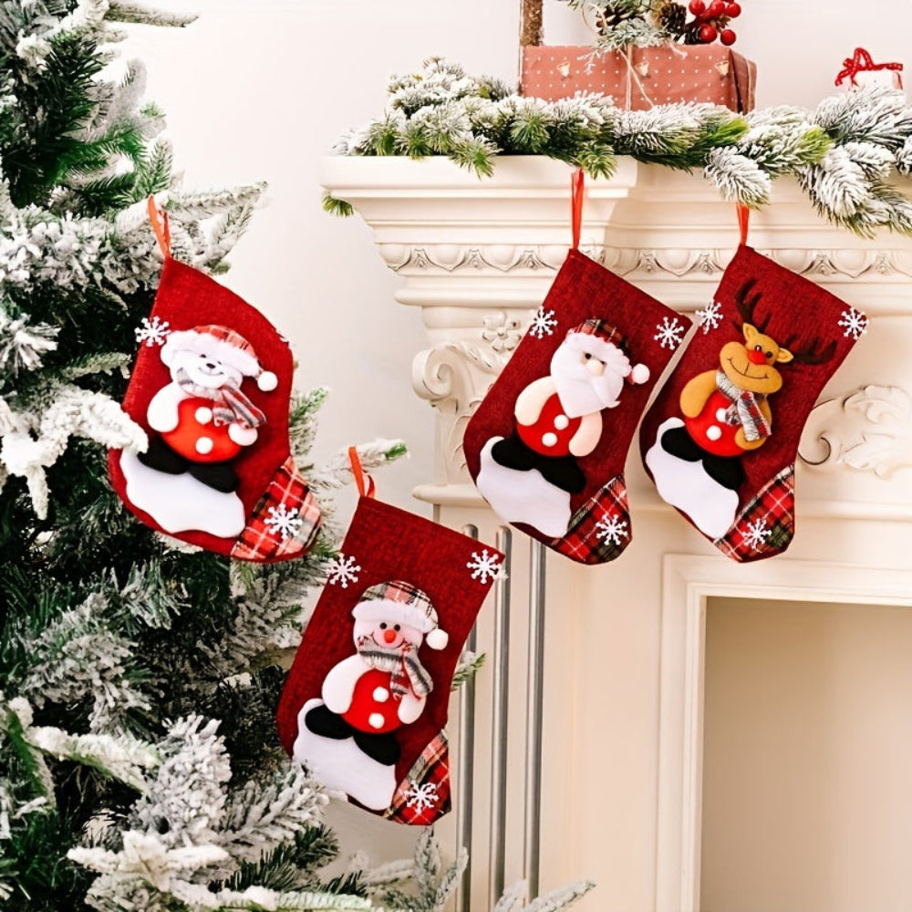Chaussettes de Noël Décoratives - Ensemble Festif avec Père Noël et Renne