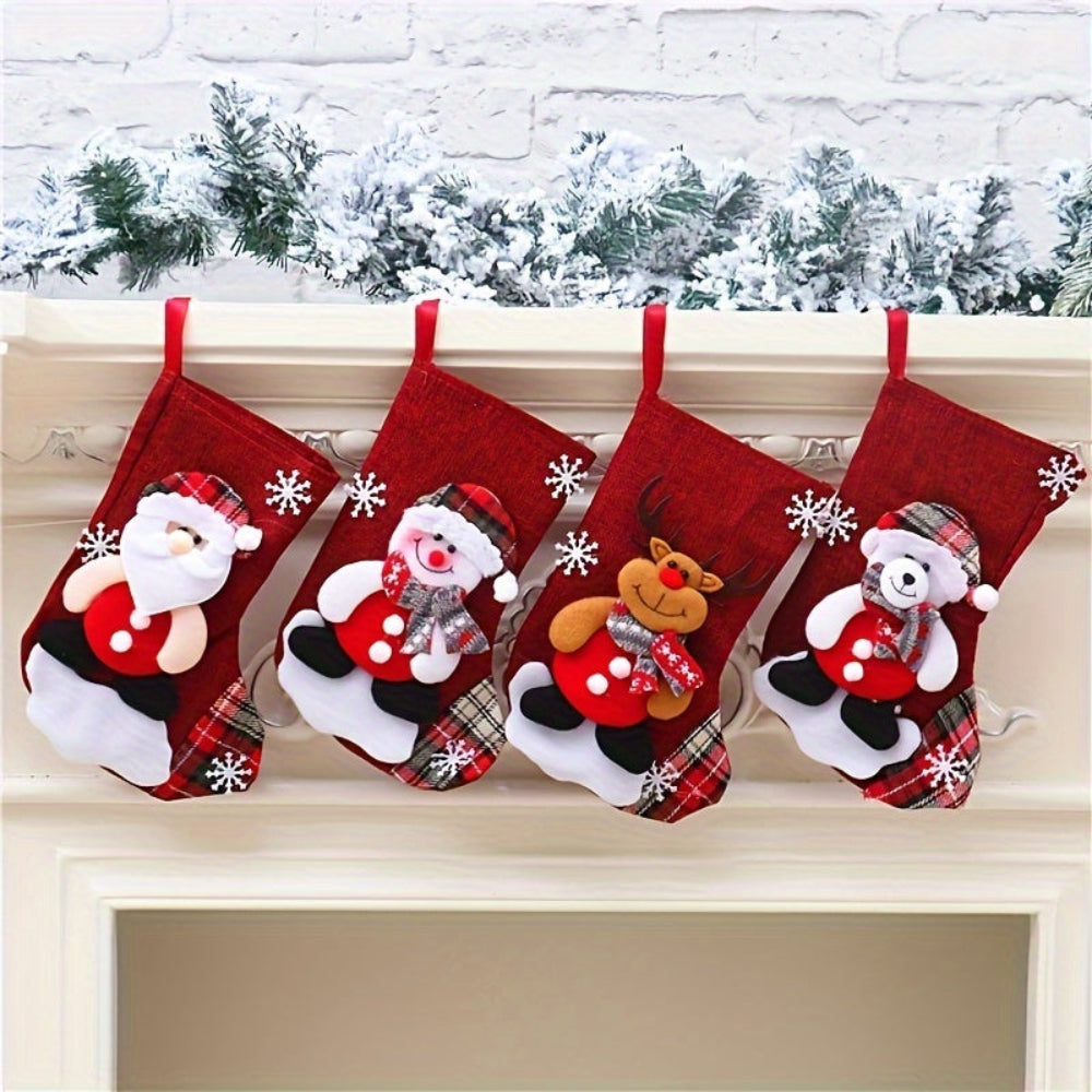 Chaussettes de Noël Décoratives - Ensemble Festif avec Père Noël et Renne