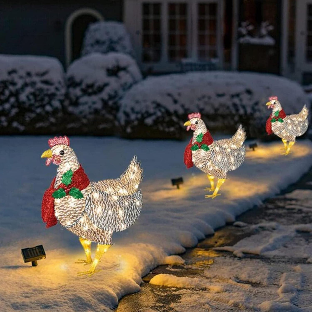 Décoration de Jardin Lumineuse - Poule Réaliste avec Écharpe et LED