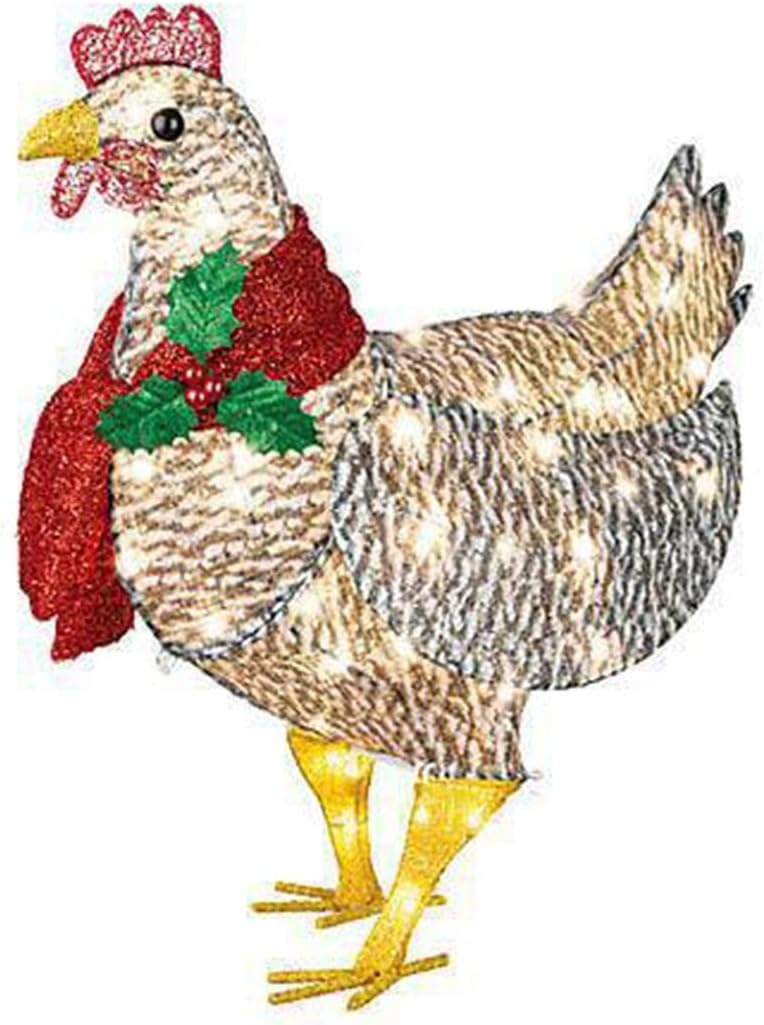 Décoration de Jardin Lumineuse - Poule Réaliste avec Écharpe et LED