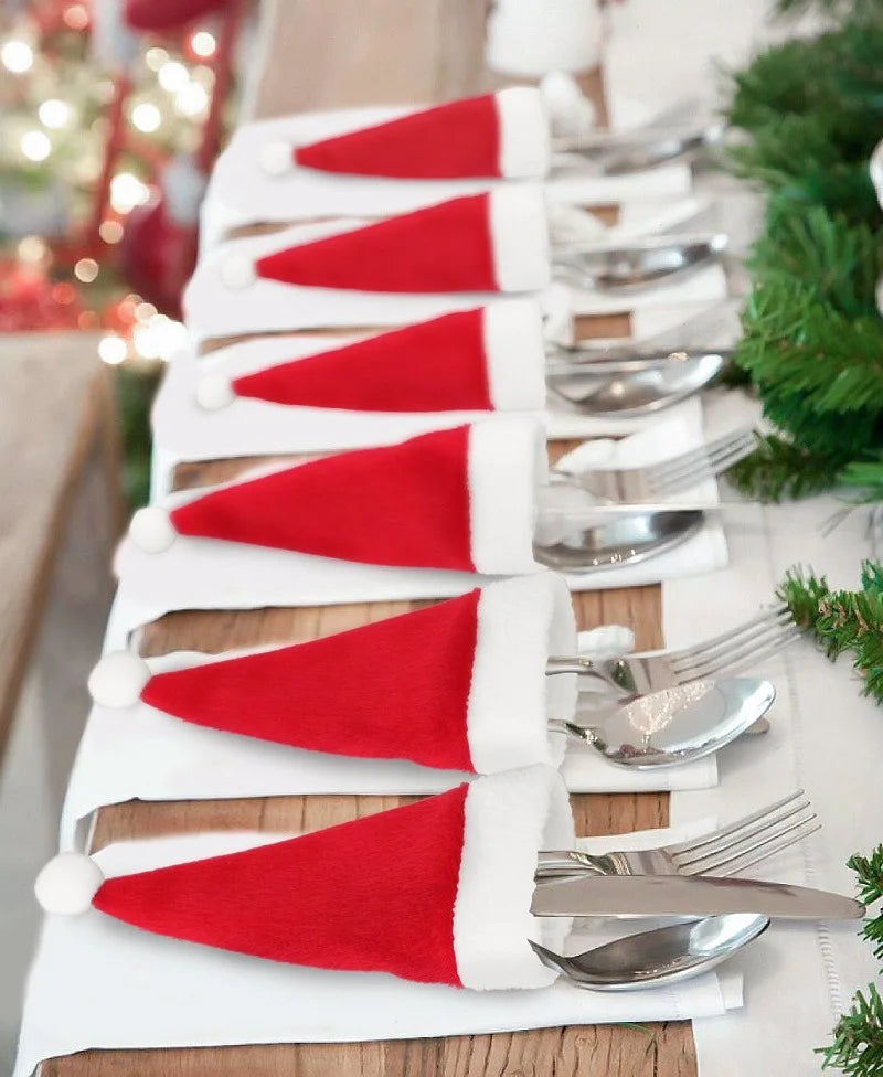 Sacs à Couverts de Noël - Design Festif en Chapeau de Santa