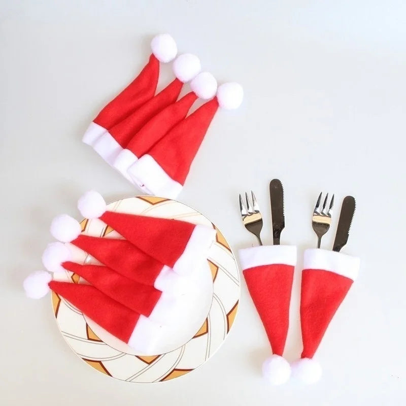Sacs à Couverts de Noël - Design Festif en Chapeau de Santa