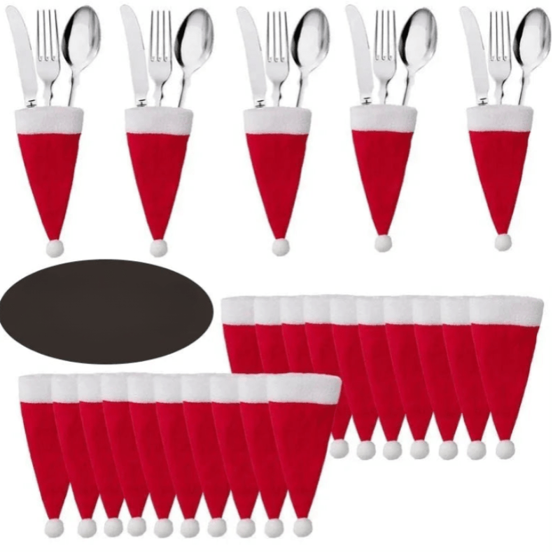 Sacs à Couverts de Noël - Design Festif en Chapeau de Santa
