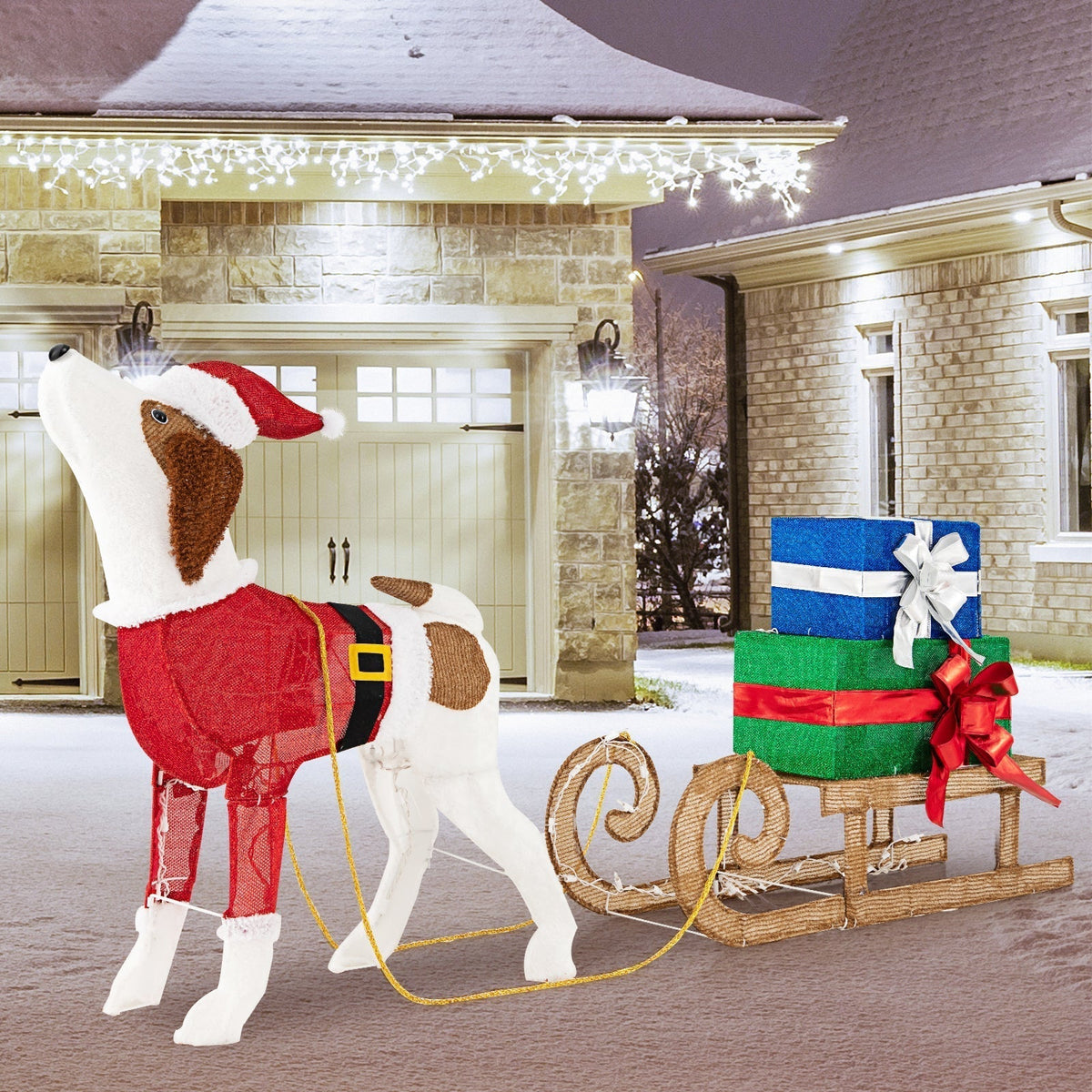 Décoration de Noël Traîneau à Chiens - Éclairé par 170 Lumières LED