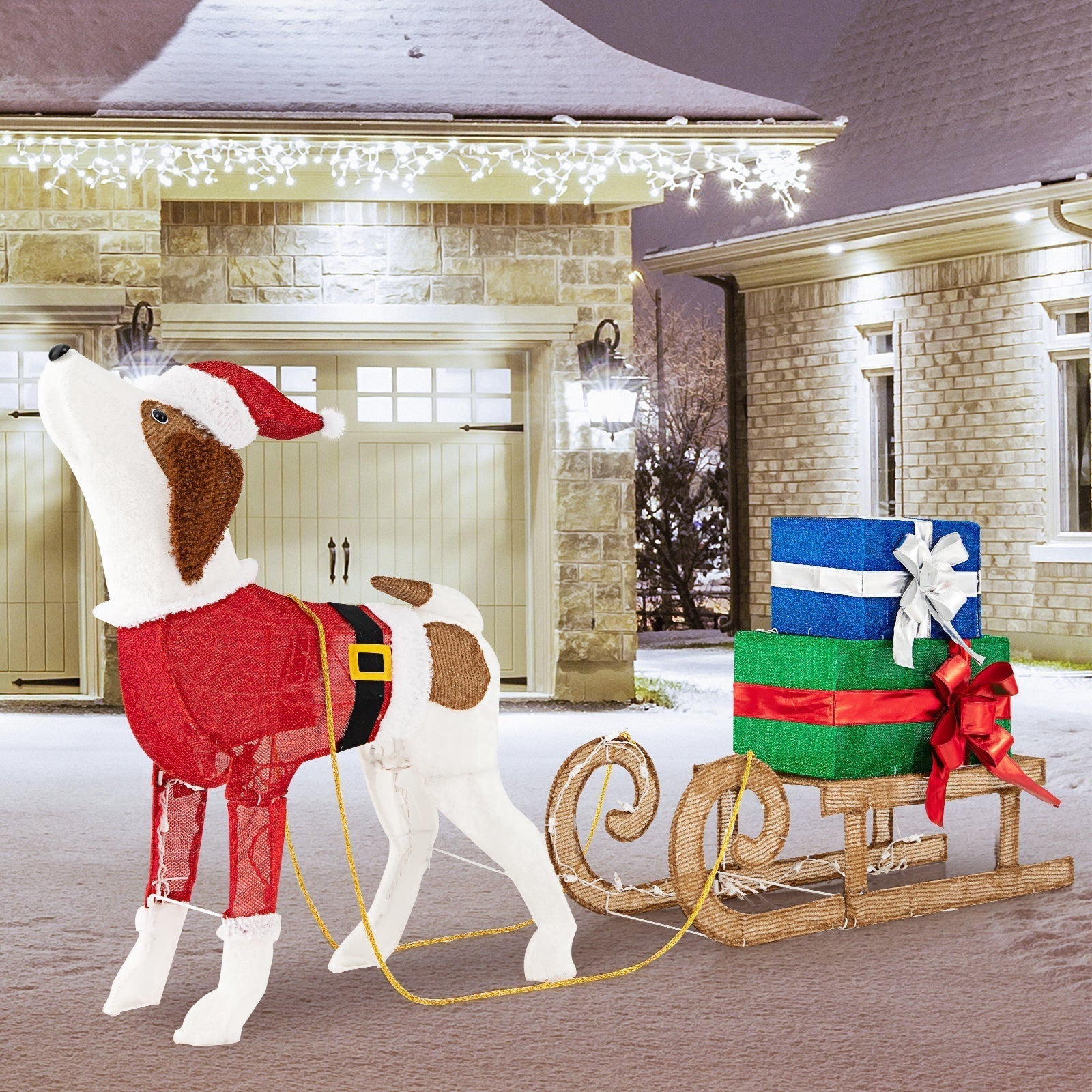 Décoration de Noël Traîneau à Chiens - Éclairé par 170 Lumières LED
