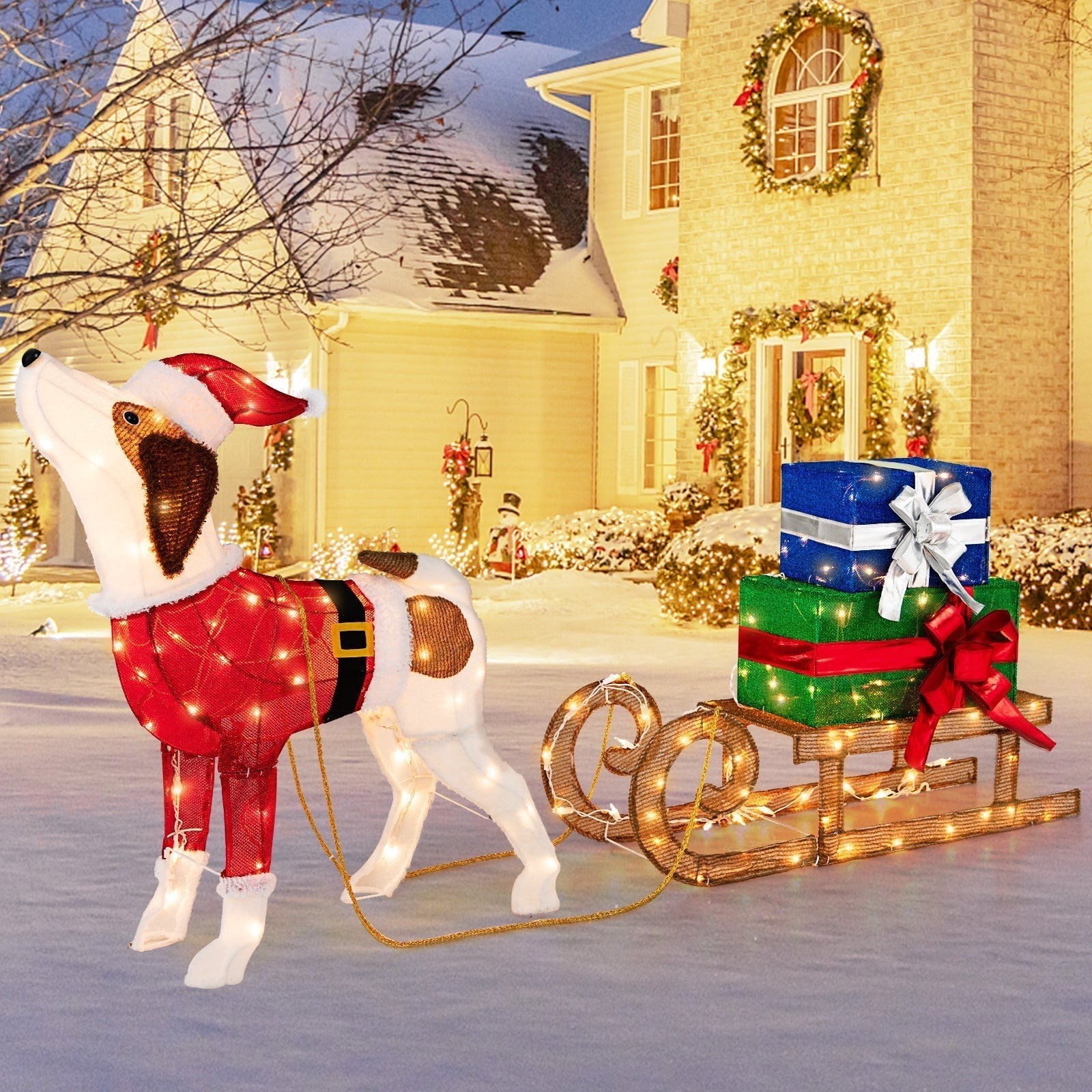 Décoration de Noël Traîneau à Chiens - Éclairé par 170 Lumières LED