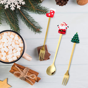 Couverts de Noël Dorés - Ensemble Festif pour Repas Élégants