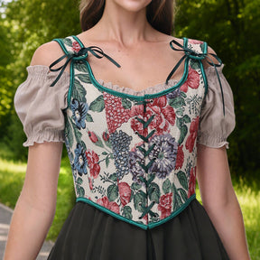 Corset Floral Ajusté - Élégance Romantique avec Laçage