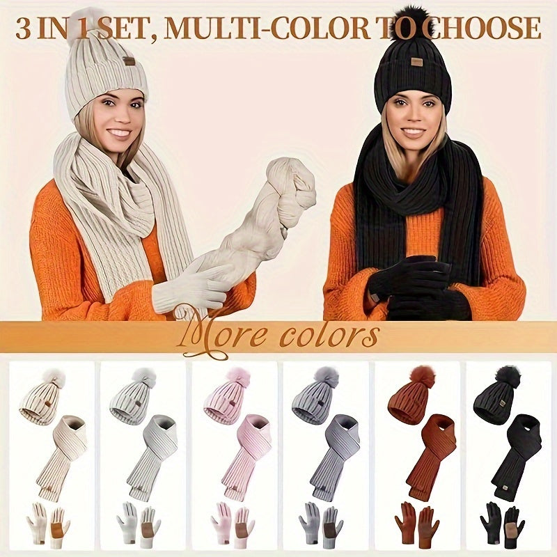Ensemble d'accessoires d'hiver 3-en-1 - Chapeau, écharpe et gants confortables