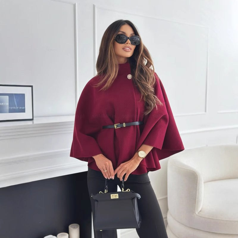 Manteau Cape Élégant pour Femmes - Col Haut Chic et Taille Ceinturée