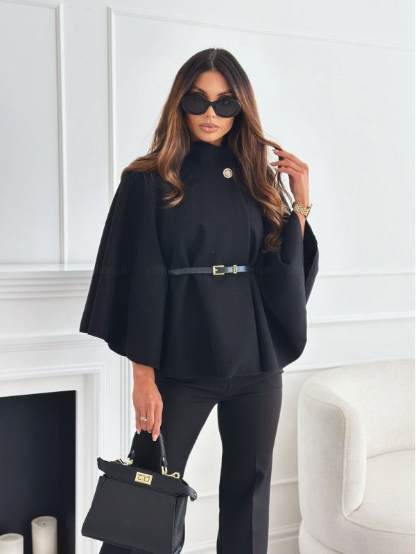 Manteau Cape Élégant pour Femmes - Col Haut Chic et Taille Ceinturée