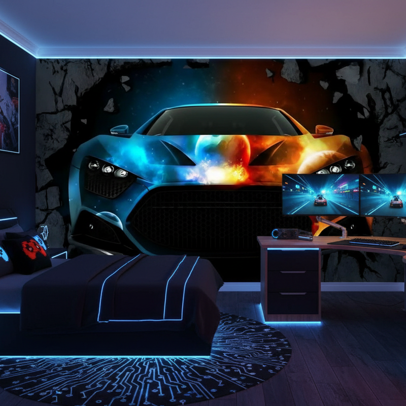Colourful Cars Bedroom Wallpaper