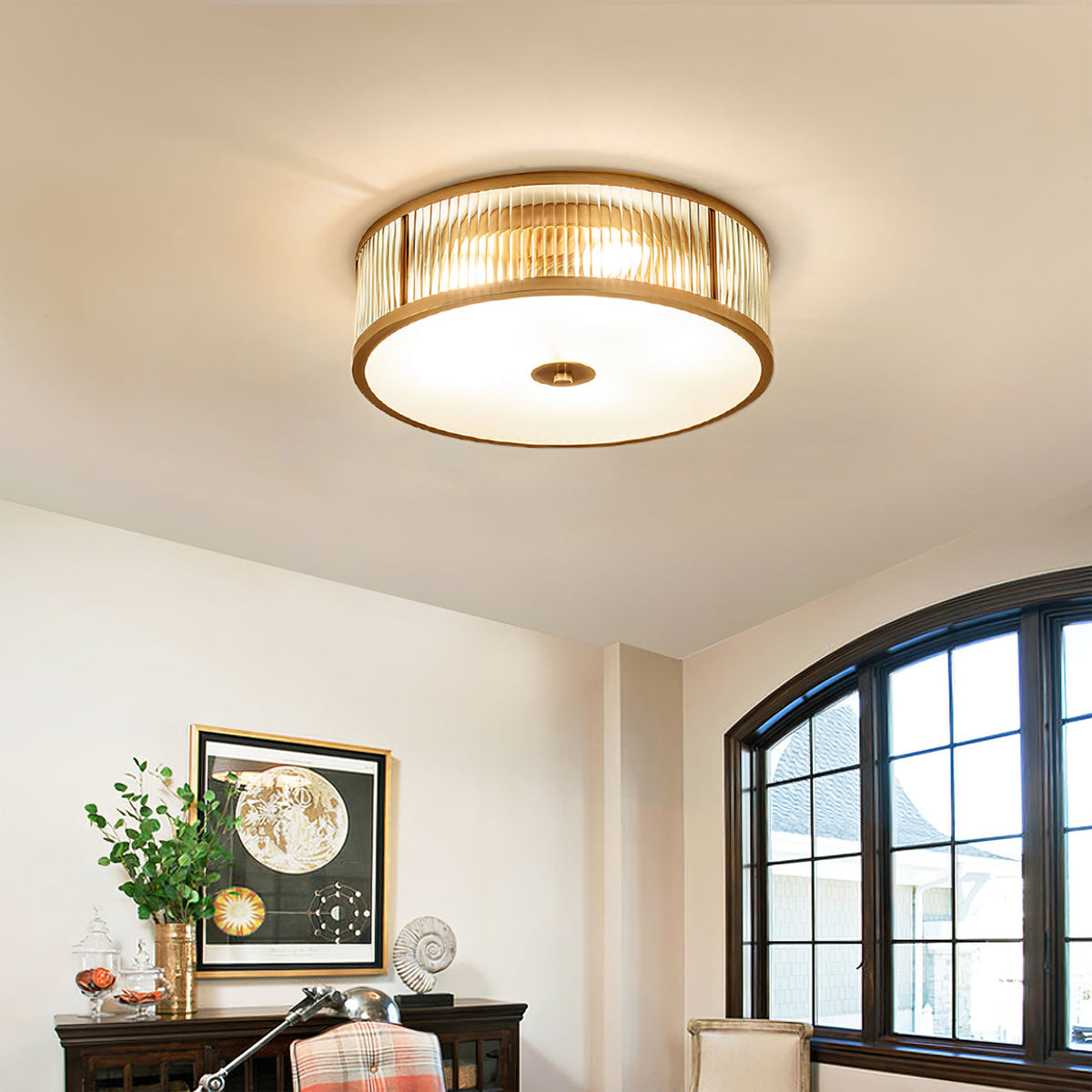 Lampe de Plafond Vintage en Laiton - Éclairage Chaleureux et Raffiné