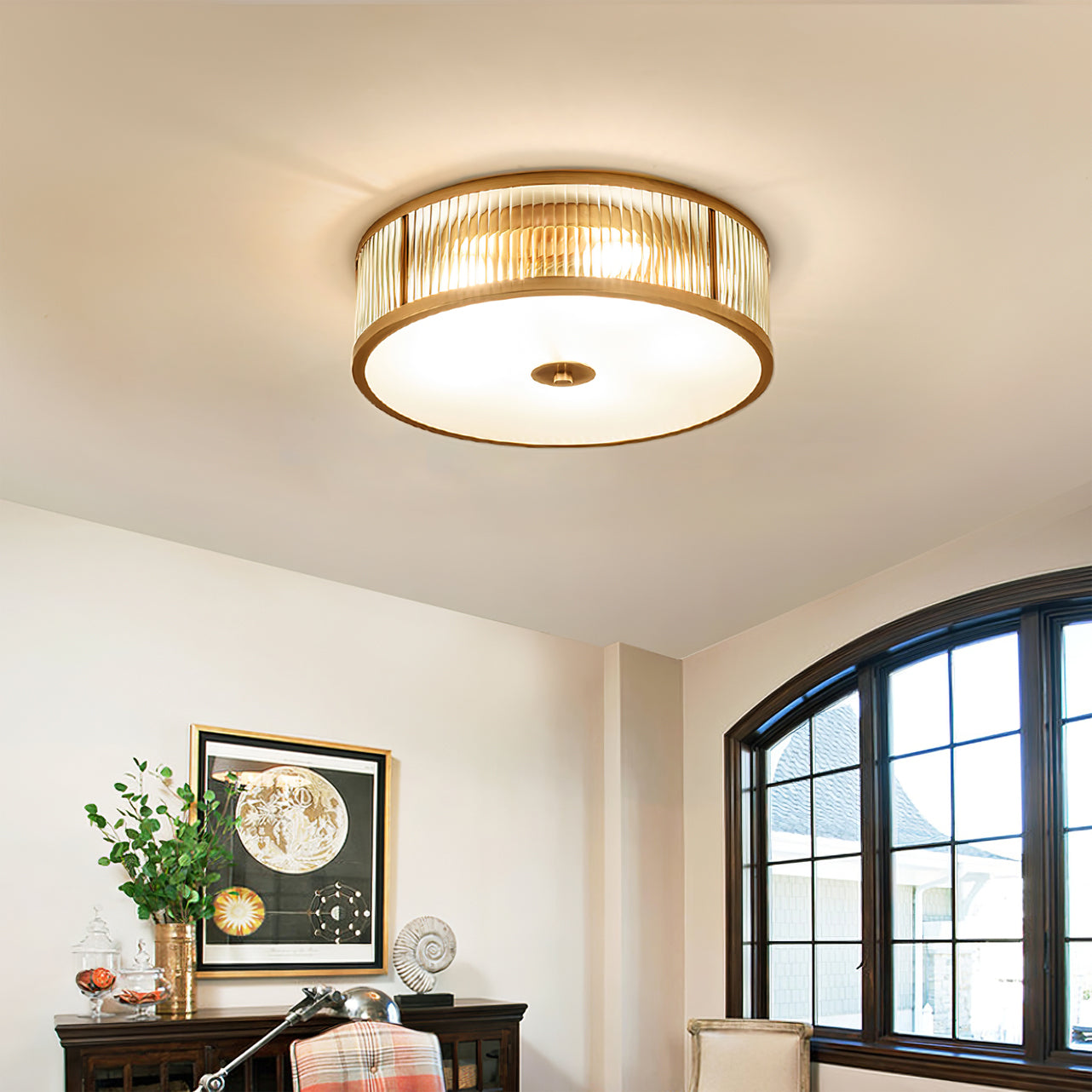 Lampe de Plafond Vintage en Laiton - Éclairage Chaleureux et Raffiné