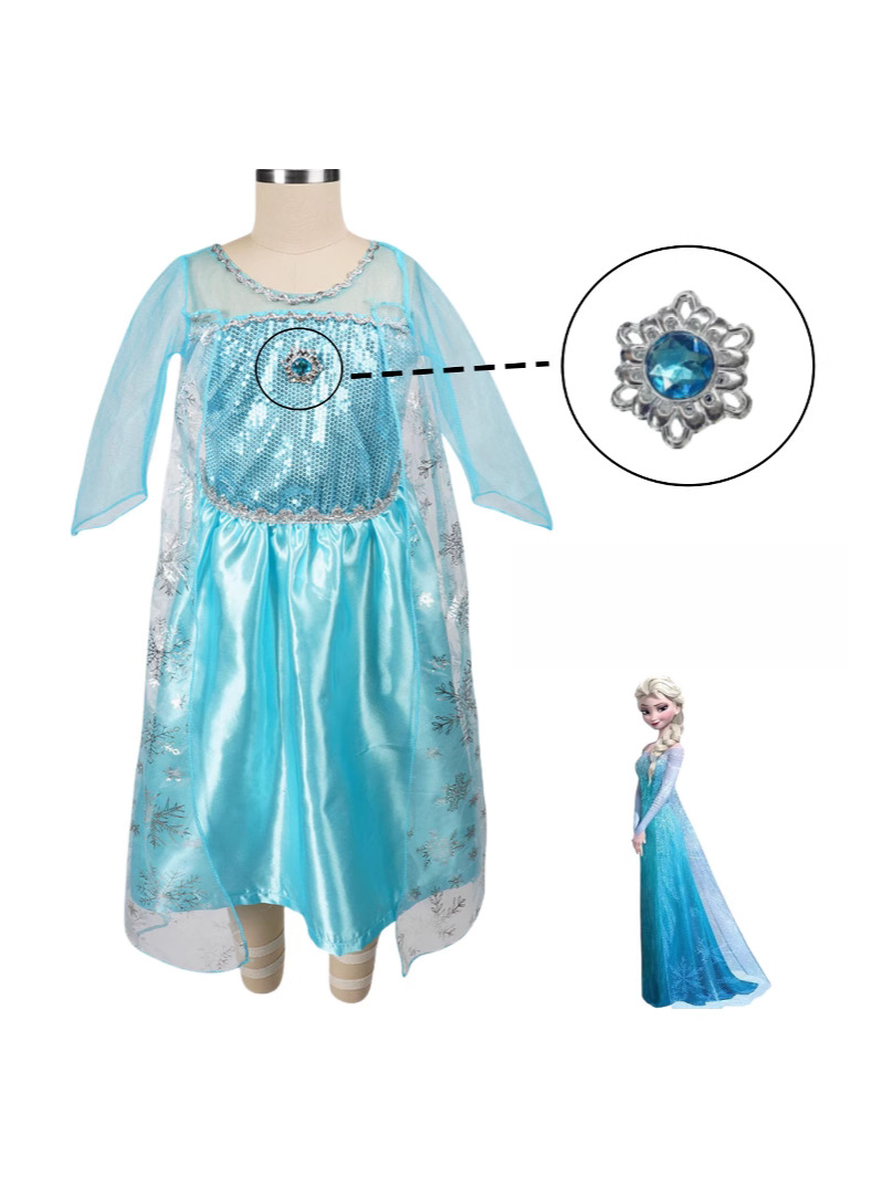 Costume de Princesse Halloween pour Filles - Robe Maxi à Manches Longues et Sequins