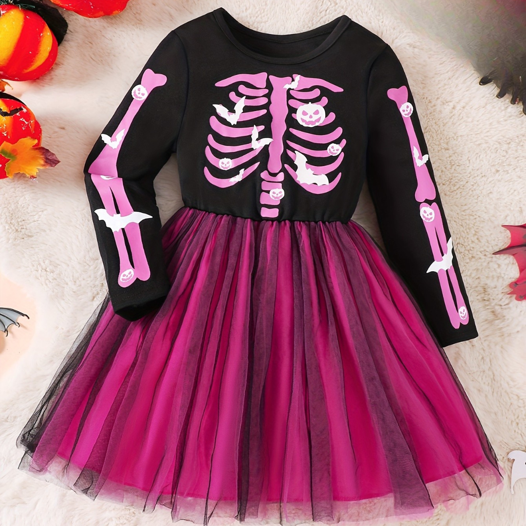 Robe de Costume Squelette pour Filles - Confortable et Festive pour Halloween