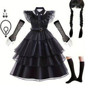 Robe d'Halloween Gothique pour Filles - Costume Complet avec Accessoires Effrayants