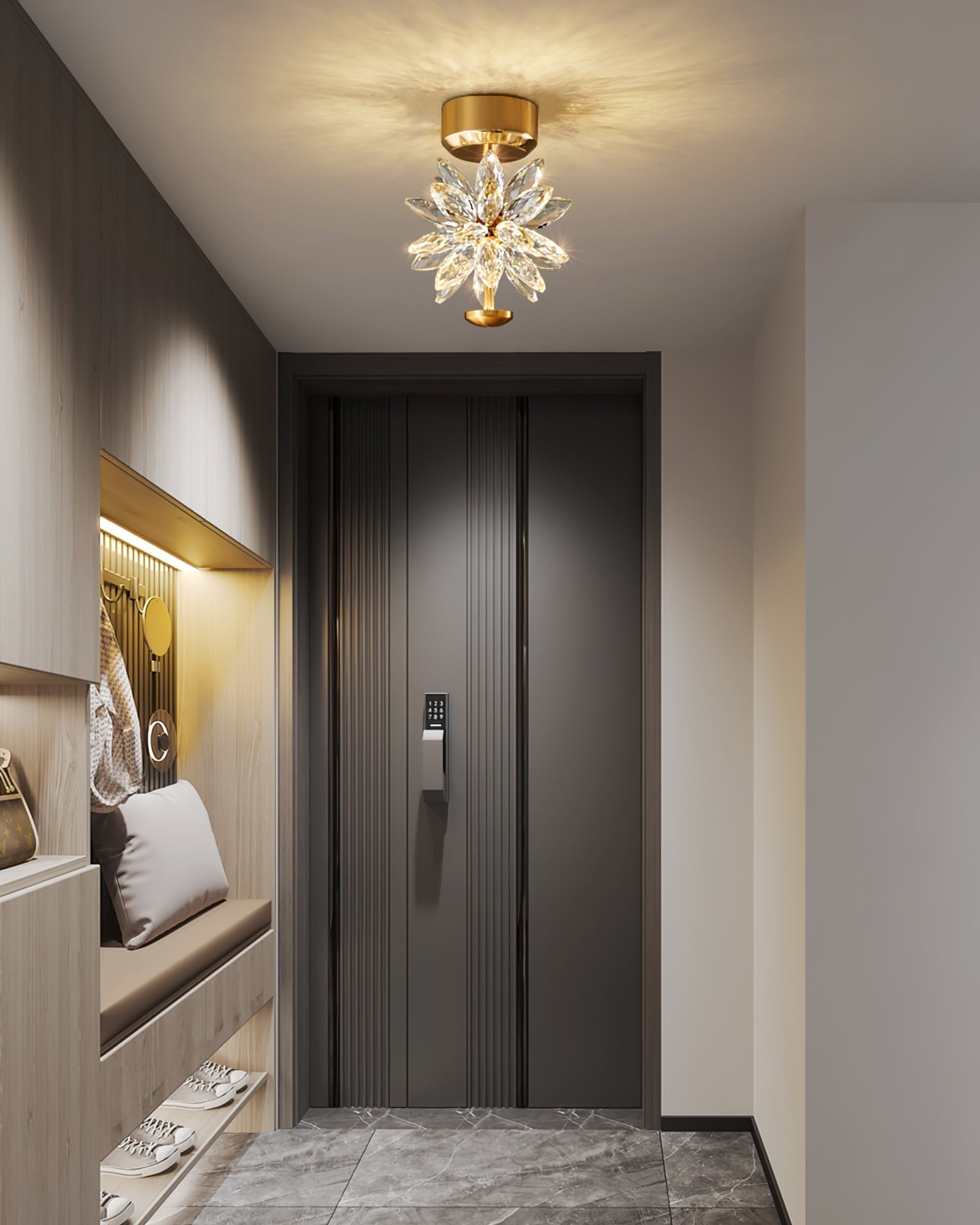 Lampe de Plafond Florale en Cristal - Éclairage Élégant et Ambiance Cosy