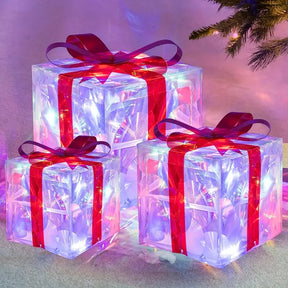 Boîtes Cadeaux LED pour Noël - Ensemble de 3 Tailles avec Éclairage chaleureux