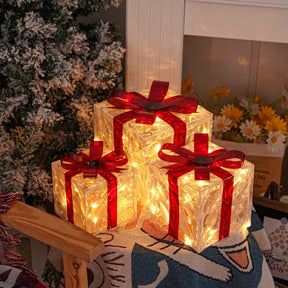 Boîtes Cadeaux LED pour Noël - Ensemble de 3 Tailles avec Éclairage chaleureux