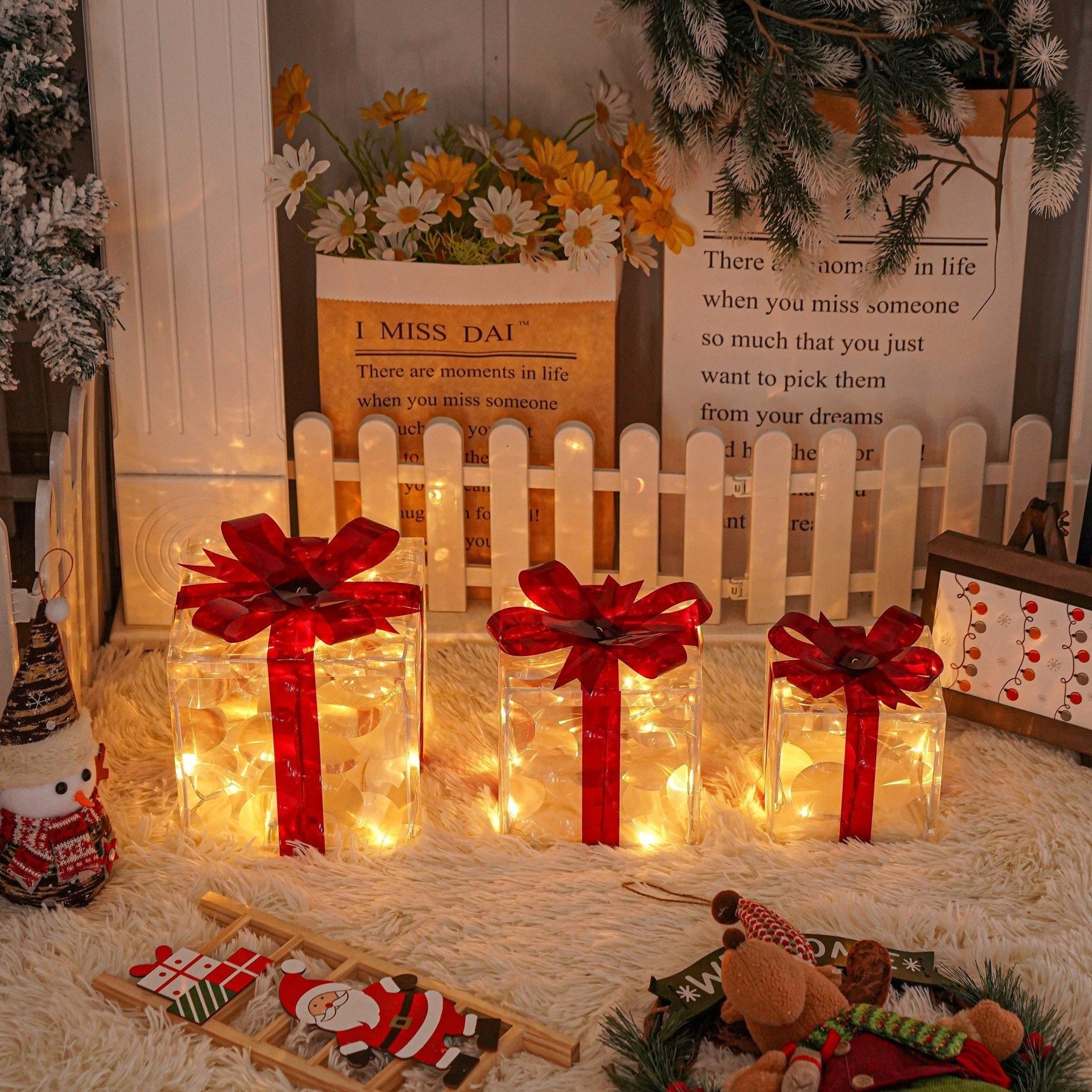 Boîtes Cadeaux LED pour Noël - Ensemble de 3 Tailles avec Éclairage chaleureux