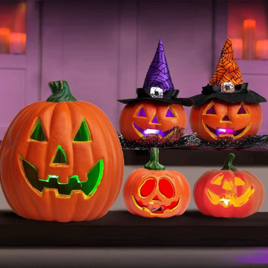 Ensemble de Citrouilles Lumineuses Halloween - Décor Effrayant Autonome et Pratique