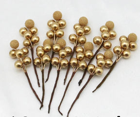 Baies Yangmei de Luxe pour Décoration - Ensemble Élégant de 10 Baies Dorées