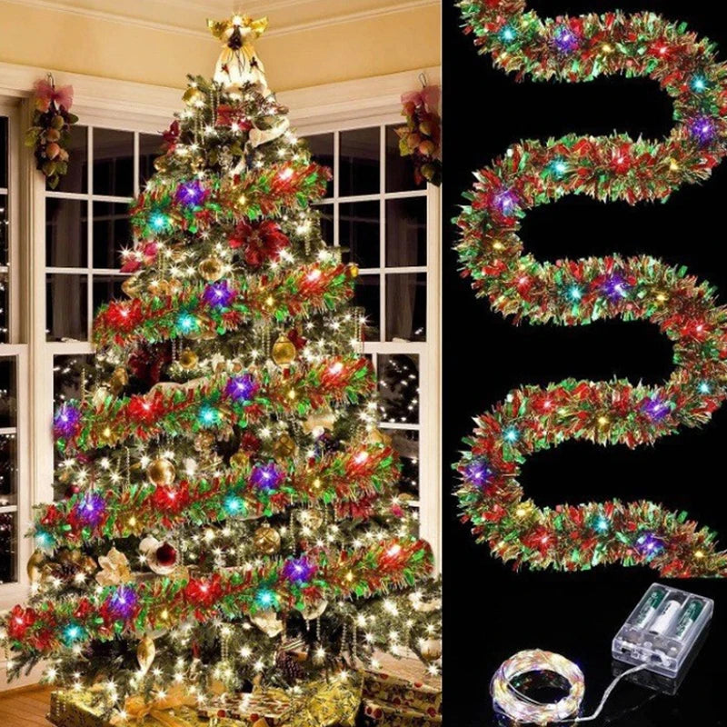 Guirlande de Noël Luxe avec Lumières LED - Éclat Métallique et Ambiance Chaleureuse