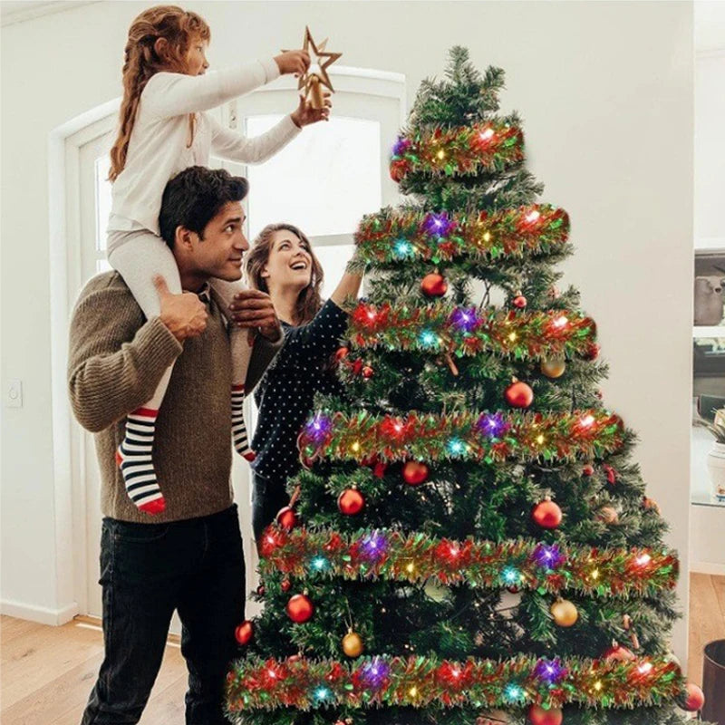 Guirlande de Noël Luxe avec Lumières LED - Éclat Métallique et Ambiance Chaleureuse