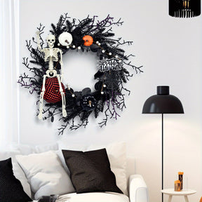 Couronne Halloween Squelette Citrouille - Décor Effrayant avec Accents Dramatiques