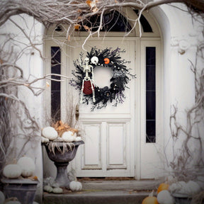 Couronne Halloween Squelette Citrouille - Décor Effrayant avec Accents Dramatiques