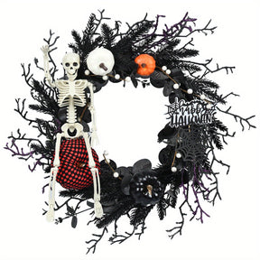 Couronne Halloween Squelette Citrouille - Décor Effrayant avec Accents Dramatiques