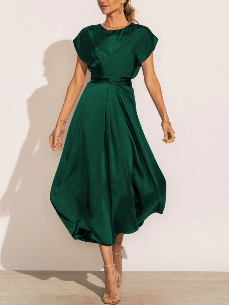 Robe Midi Élégante pour Soirées - Tissu Satiné et Coupe Flatteuse