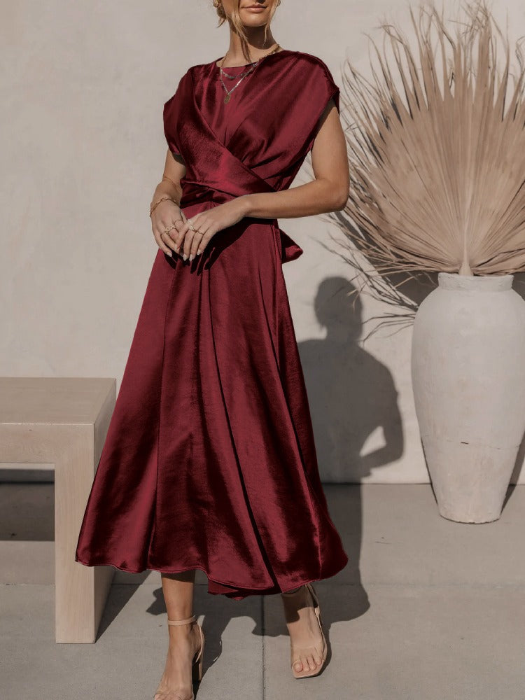 Robe Midi Élégante pour Soirées - Tissu Satiné et Coupe Flatteuse