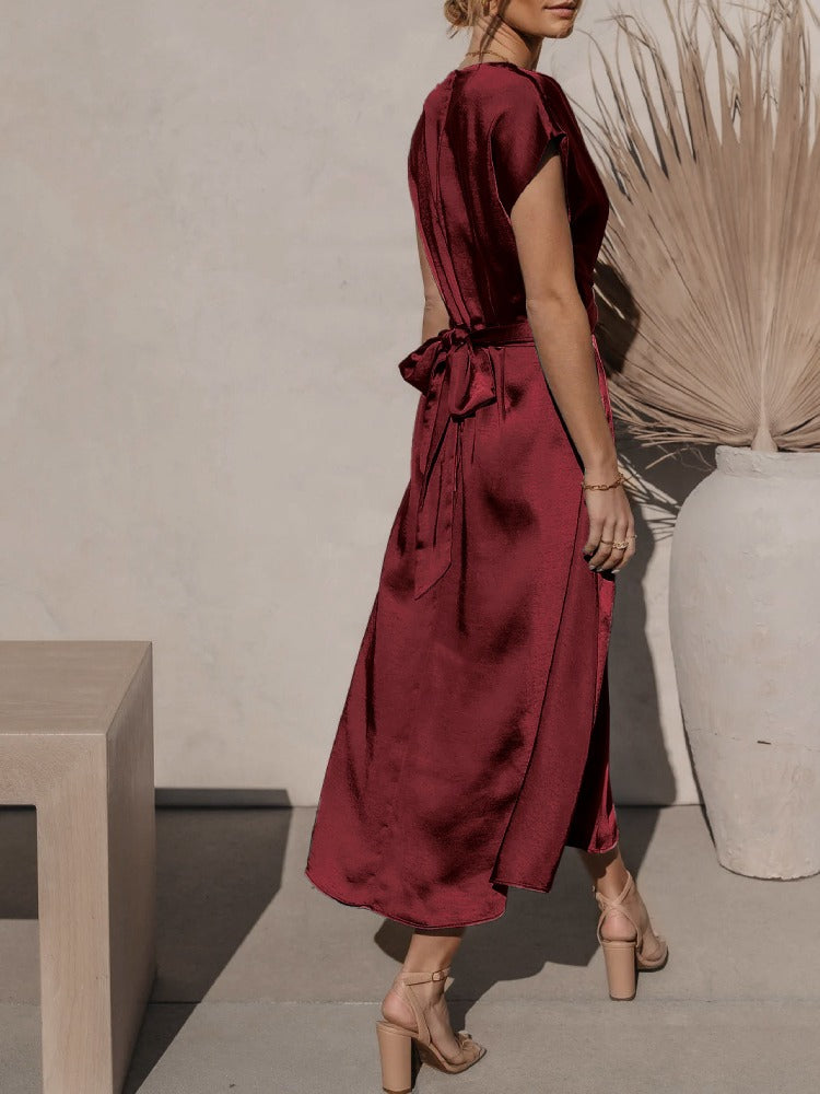 Robe Midi Élégante pour Soirées - Tissu Satiné et Coupe Flatteuse