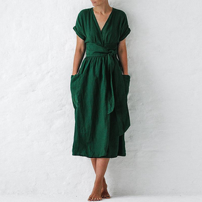 Robe Maxi Décontractée Col V Femme - Élégance et Confort pour l'Été