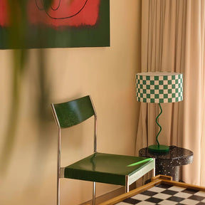 Lampe de Table en Damier Vert - Élégance Rétro et Lumière Chaleureuse