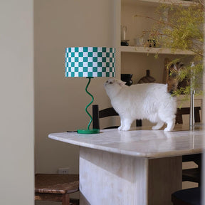 Lampe de Table en Damier Vert - Élégance Rétro et Lumière Chaleureuse
