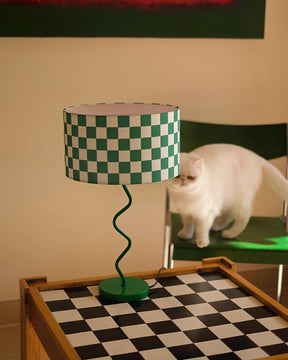 Lampe de Table en Damier Vert - Élégance Rétro et Lumière Chaleureuse