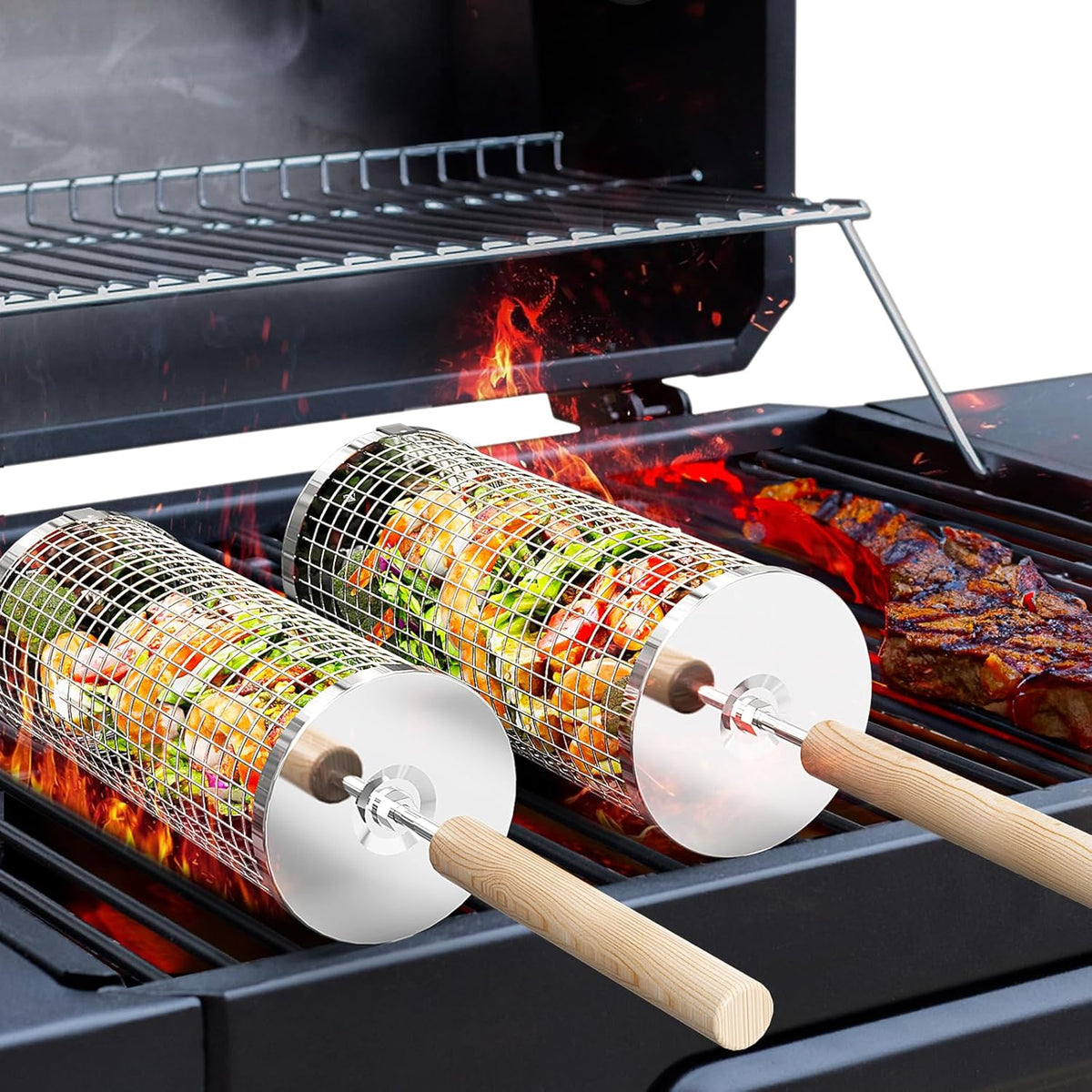 Panier de Grill en Acier Inoxydable - Poignées Amovibles et Rangement Économique