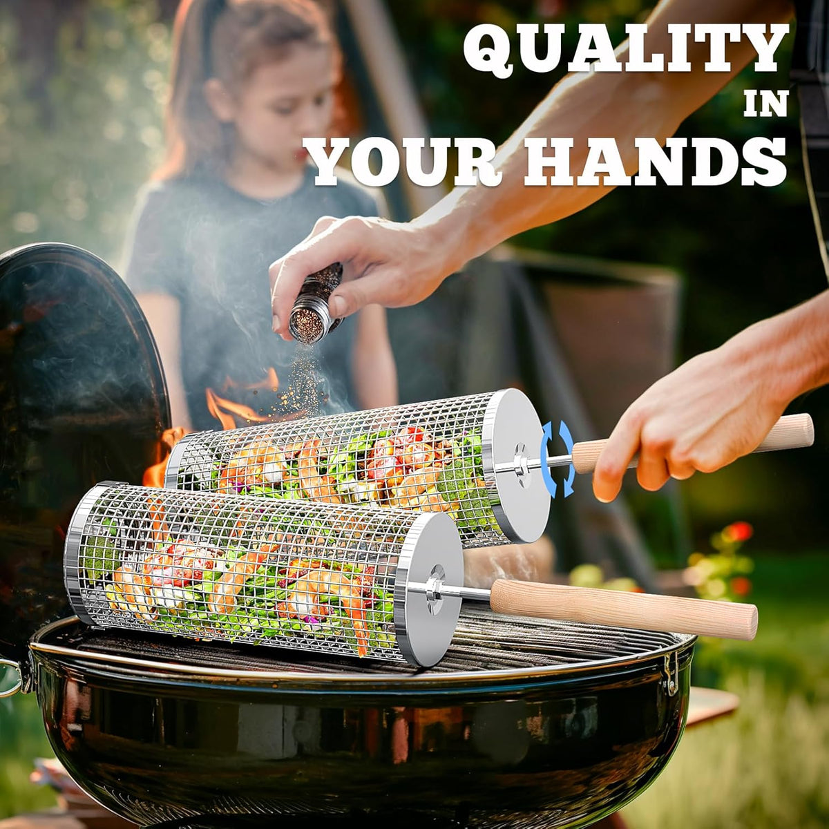Panier de Grill en Acier Inoxydable - Poignées Amovibles et Rangement Économique