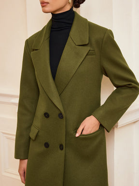 Manteau Long Ceinturé à Double Boutonnage - Chaud en Tweed avec Manches Longues